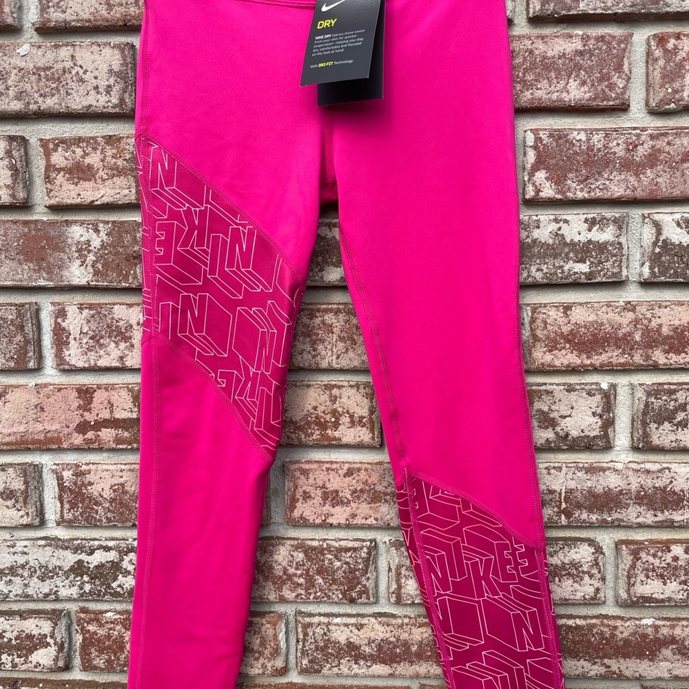 Nike-Girls- Small/Tight Fit- Pink- Dri-Fit Leggings - Swoosh